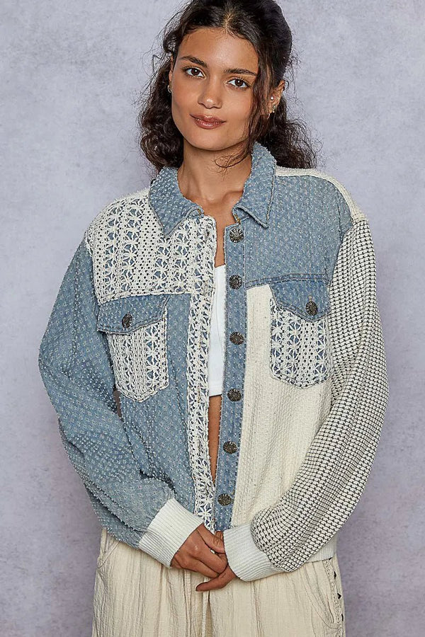 POL Lace Details Button Up Jacket with Chest Pockets - Rare Leather