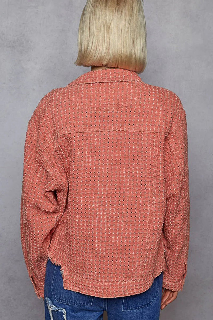 POL Raw Hem Button Up Jacket with Chest Pockets - Rare Leather