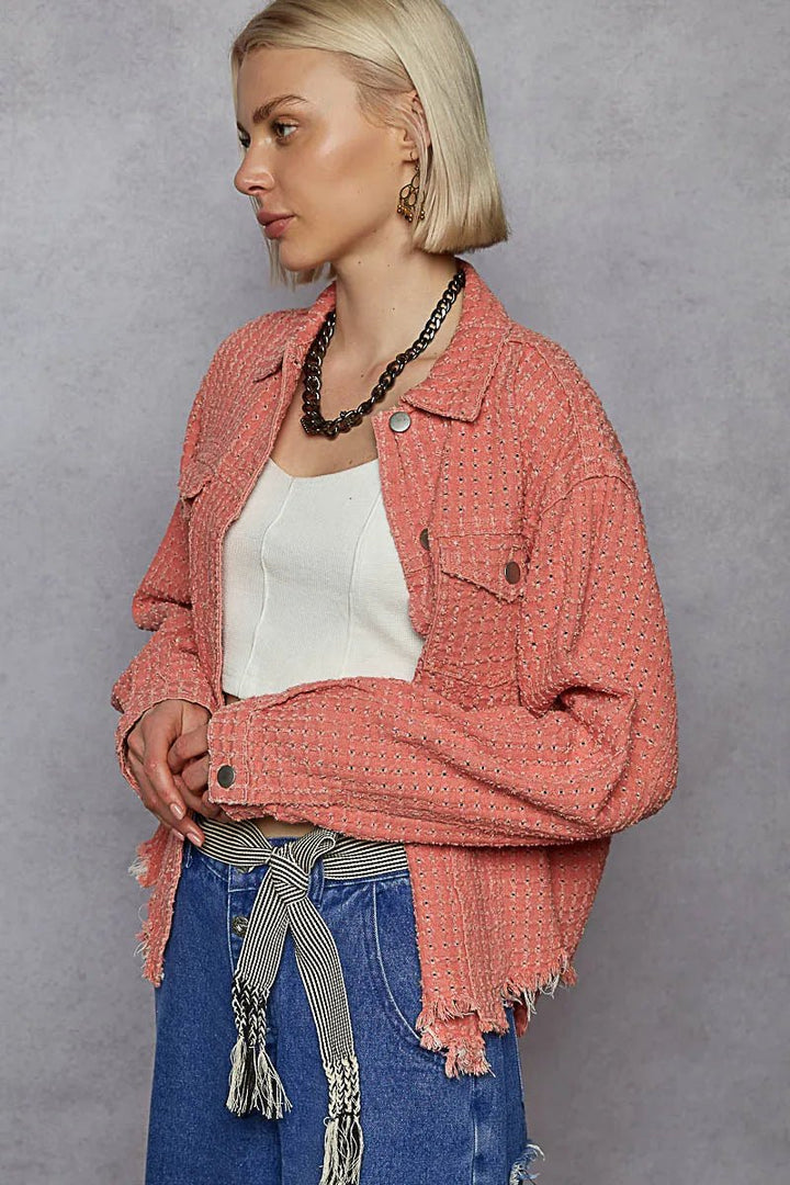POL Raw Hem Button Up Jacket with Chest Pockets - Rare Leather