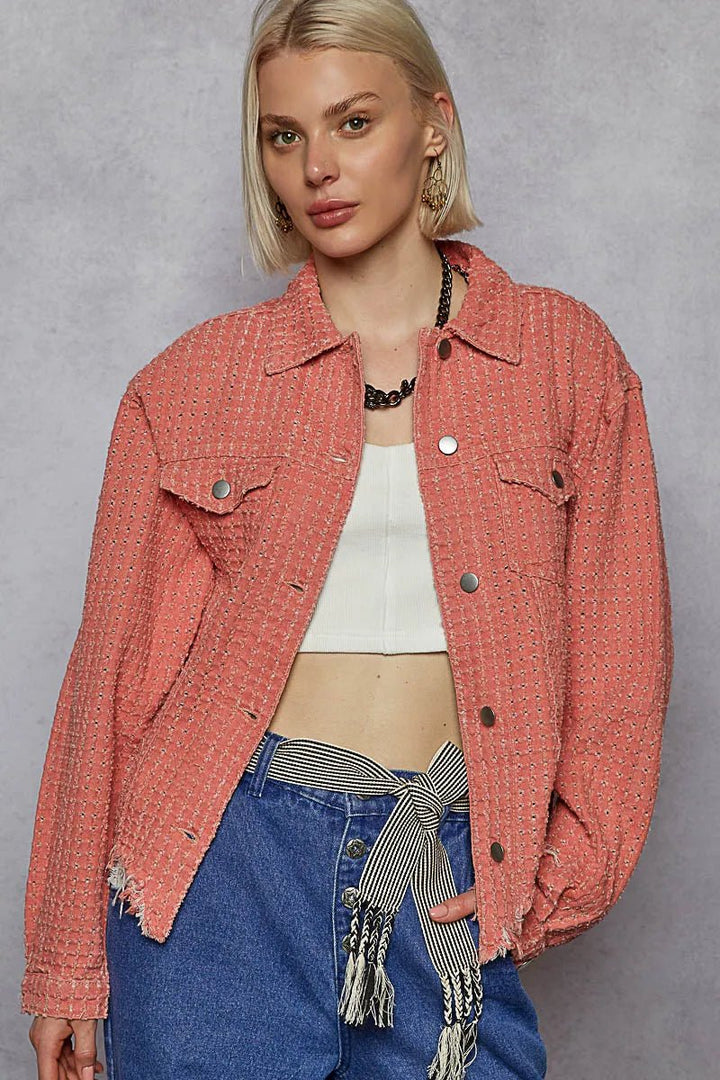 POL Raw Hem Button Up Jacket with Chest Pockets - Rare Leather