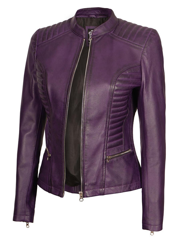 Rachel Women's Biker Purple Leather Jacket - Rare Leather