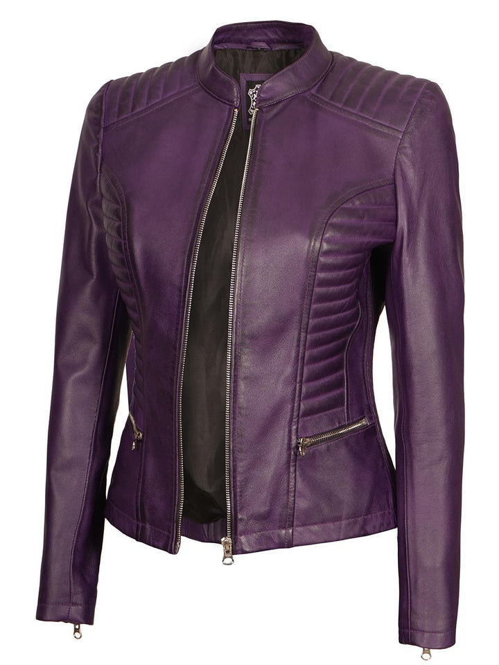 Rachel Women's Biker Purple Leather Jacket - Rare Leather