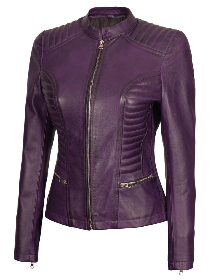 Rachel Women's Biker Purple Leather Jacket - Rare Leather