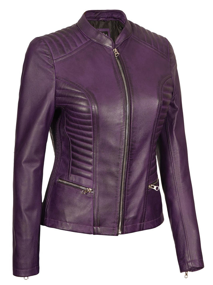 Rachel Women's Biker Purple Leather Jacket - Rare Leather