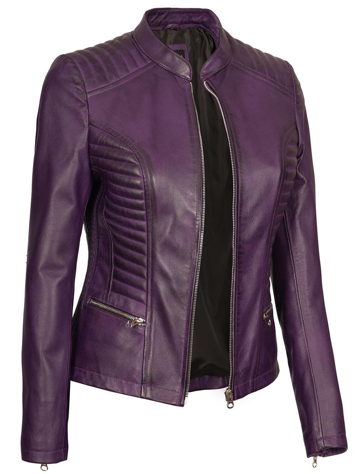 Rachel Women's Biker Purple Leather Jacket - Rare Leather