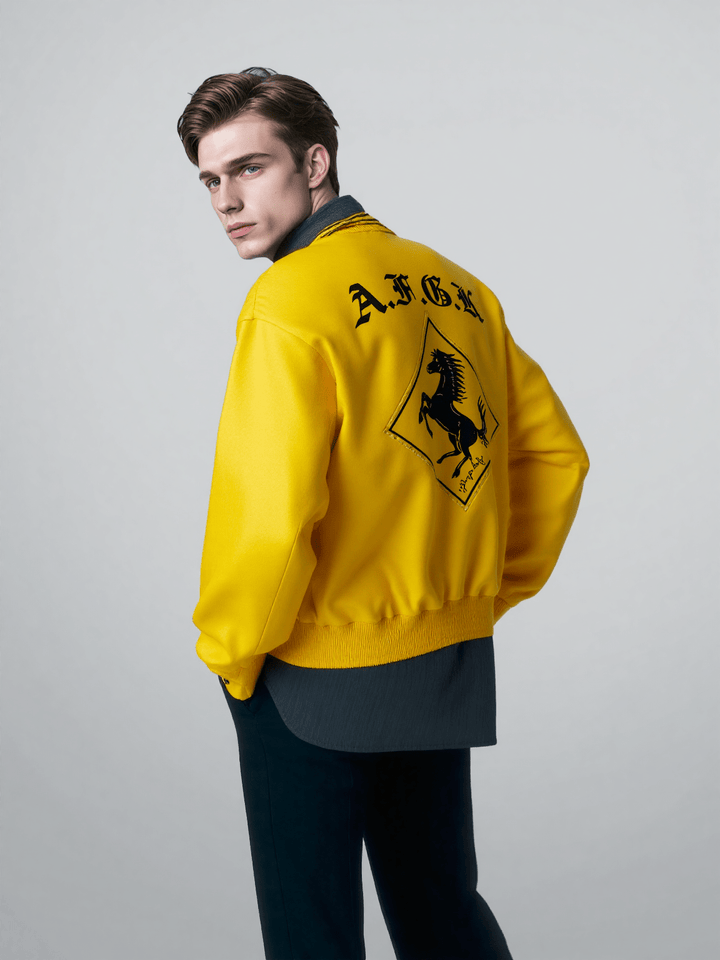 Racing Ferrari Leather Jacket – Yellow - Rare Leather Order Now !!