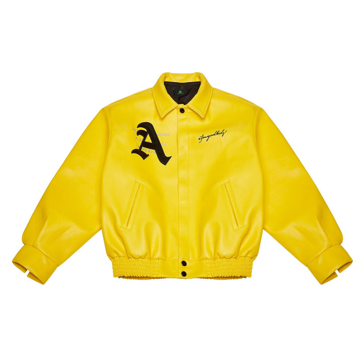 Yellow jacket with black letter 'A' logo on a white background