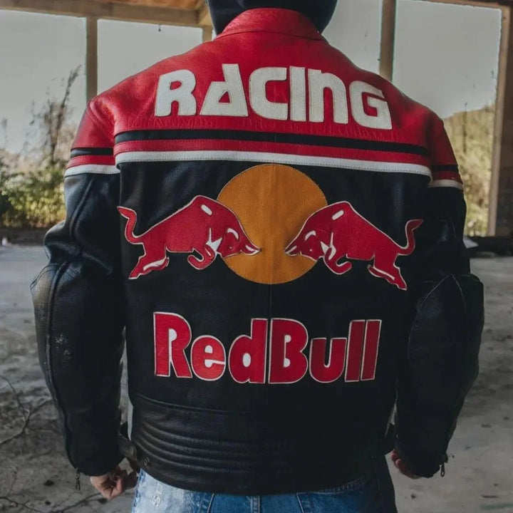 Redbull Leather Jacket - Red & Black (Yellow Logo) - Rare Leather Order Now !!