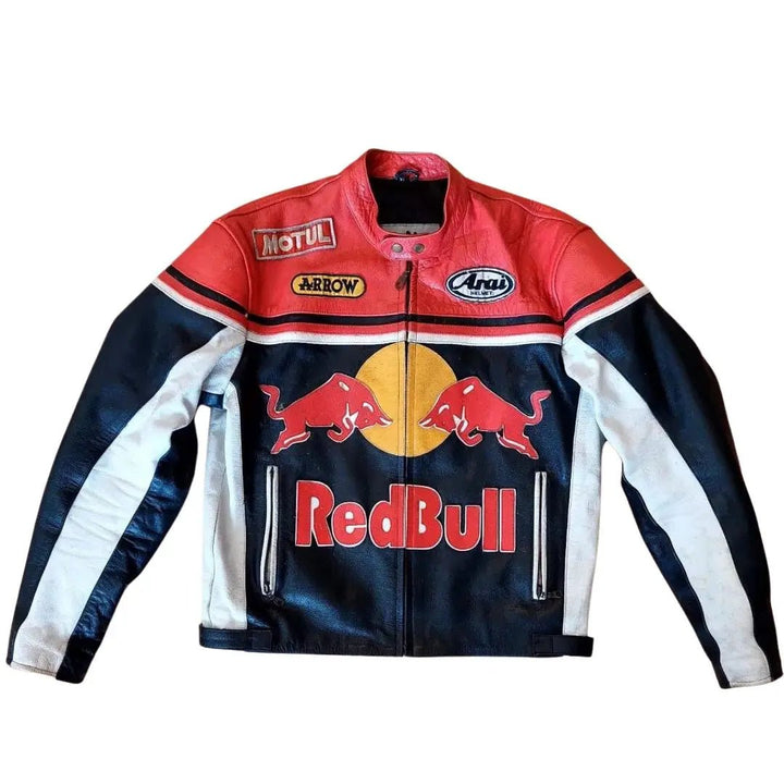 Redbull Leather Jacket - Red & Black (Yellow Logo) - Rare Leather Order Now !!