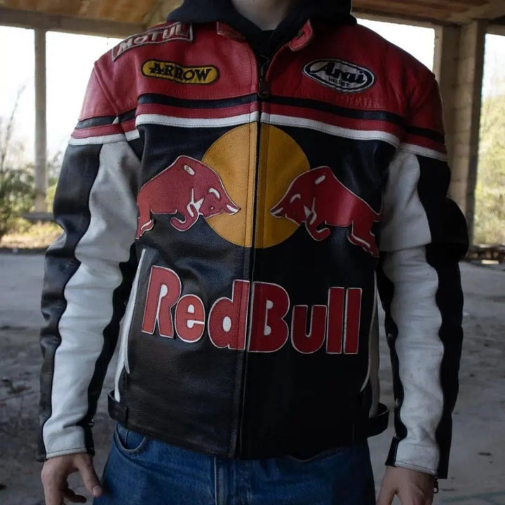 Redbull Leather Jacket - Red & Black (Yellow Logo) - Rare Leather Order Now !!