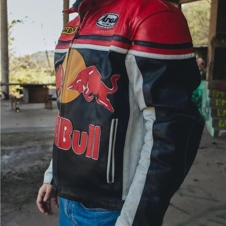 Redbull Leather Jacket - Red & Black (Yellow Logo) - Rare Leather Order Now !!