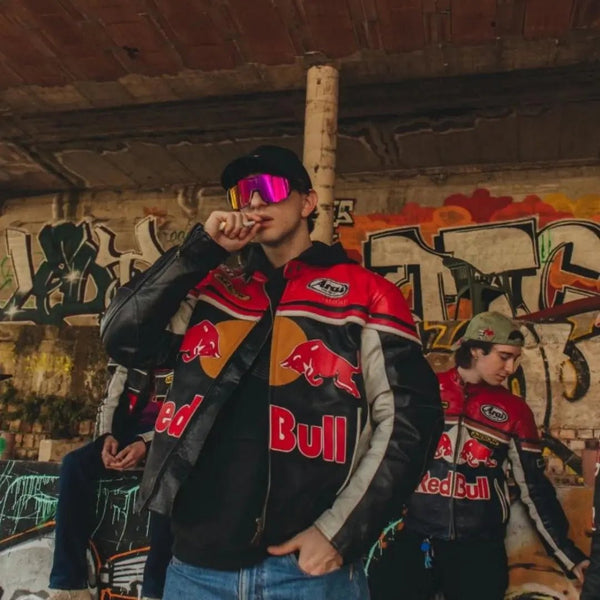 Redbull Leather Jacket - Red & Black (Yellow Logo) - Rare Leather Order Now !!