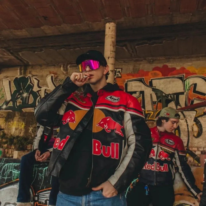 Redbull Leather Jacket - Red & Black (Yellow Logo) - Rare Leather Order Now !!