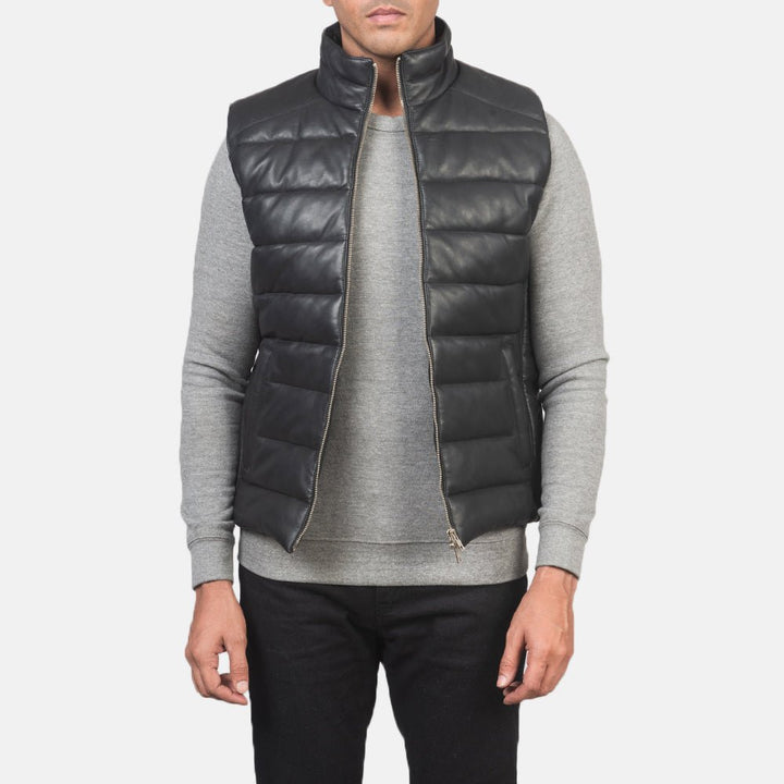 Reeves Black Leather Puffer Vest - Rare Leather