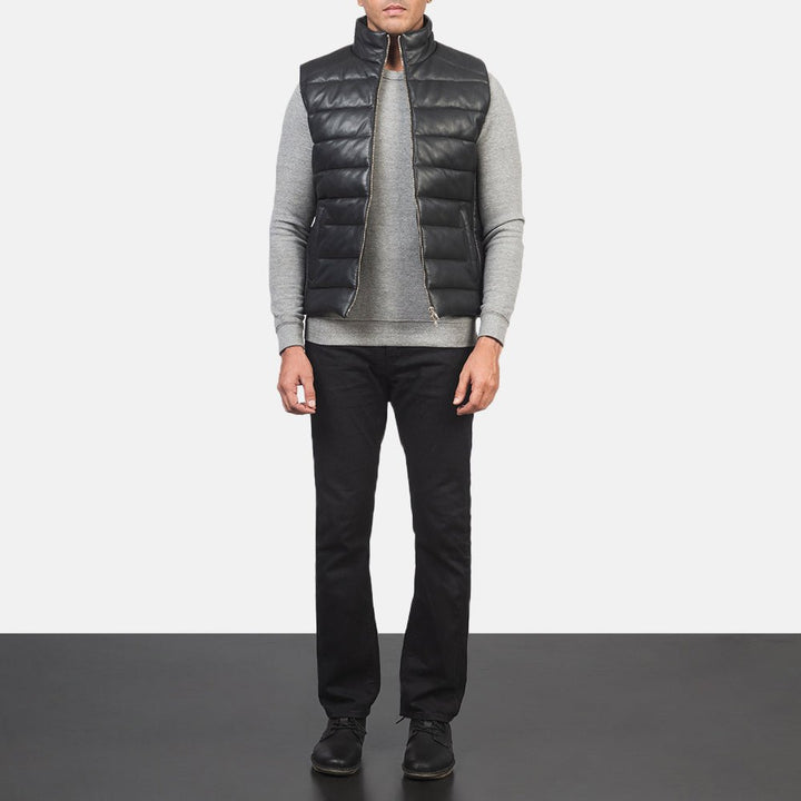 Reeves Black Leather Puffer Vest - Rare Leather