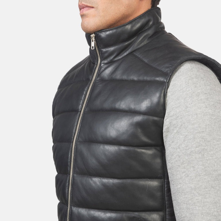 Reeves Black Leather Puffer Vest - Rare Leather