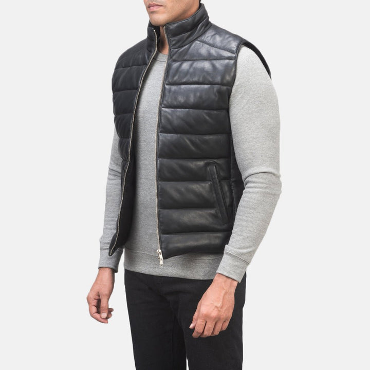 Reeves Black Leather Puffer Vest - Rare Leather