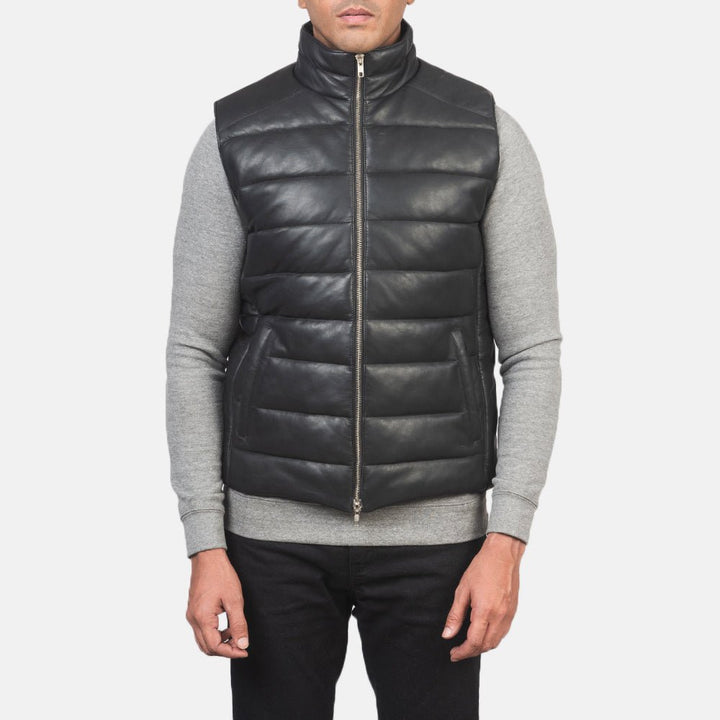 Reeves Black Leather Puffer Vest - Rare Leather