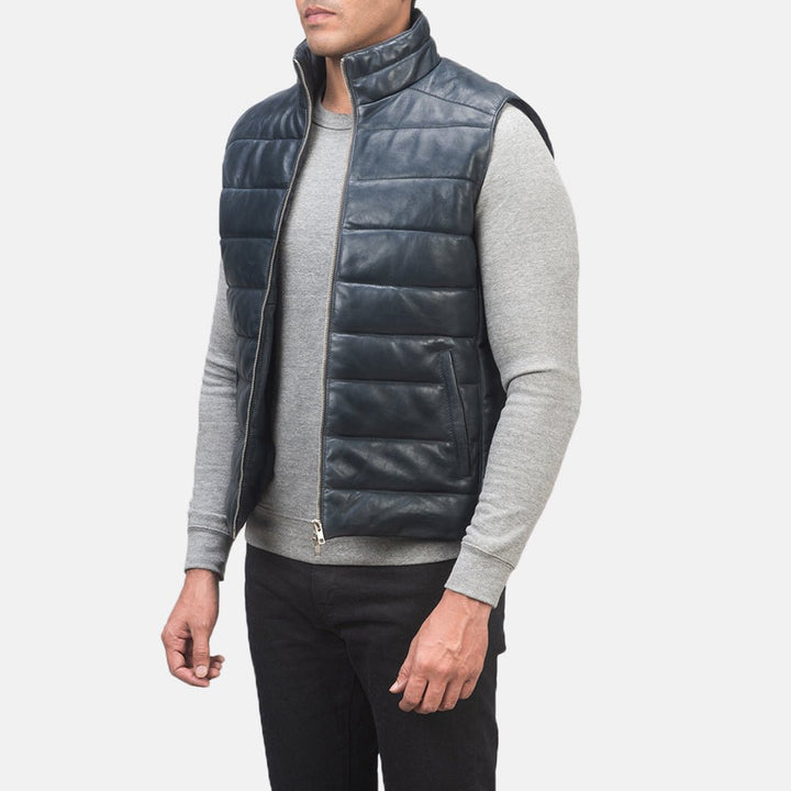 Reeves Blue Leather Puffer Vest - Rare Leather