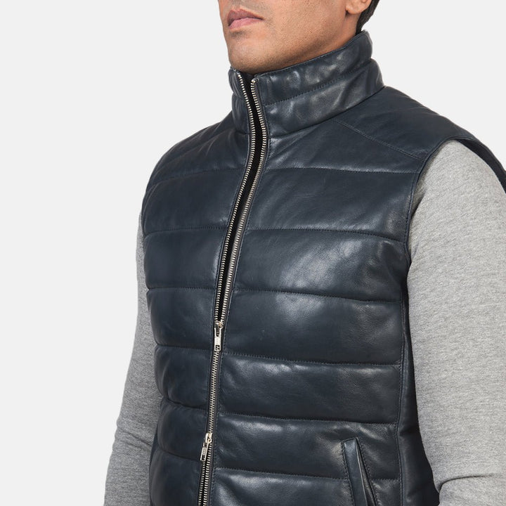 Reeves Blue Leather Puffer Vest - Rare Leather