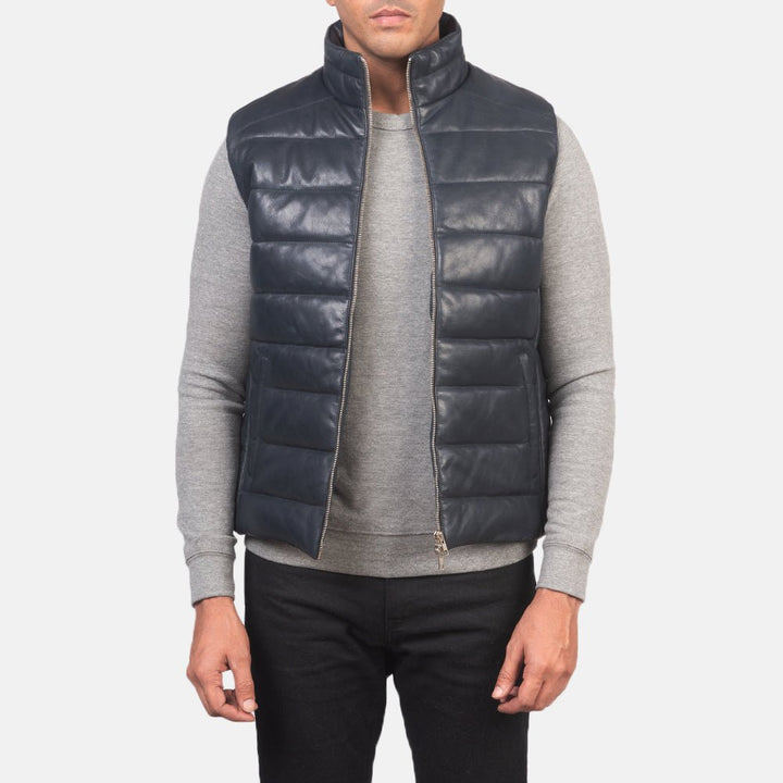 Reeves Blue Leather Puffer Vest - Rare Leather