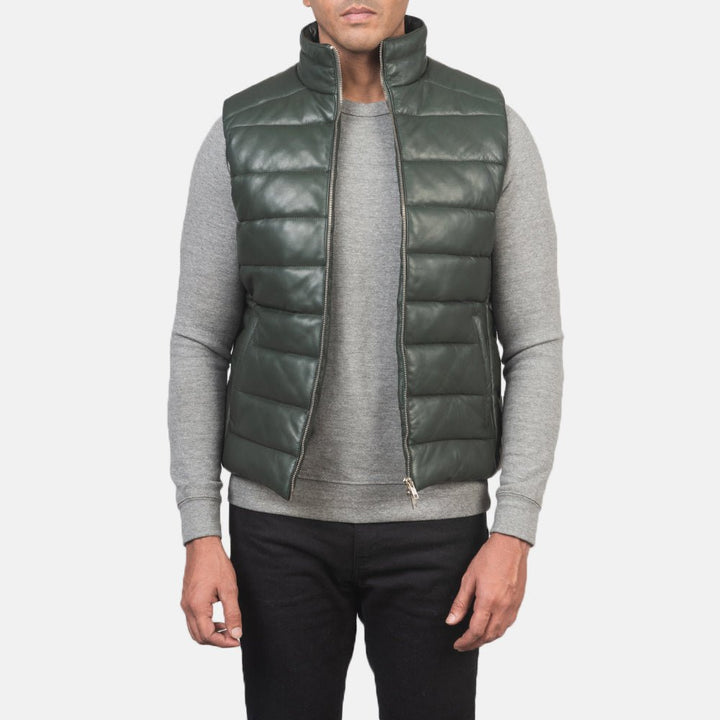 Reeves Green Leather Puffer Vest - Rare Leather