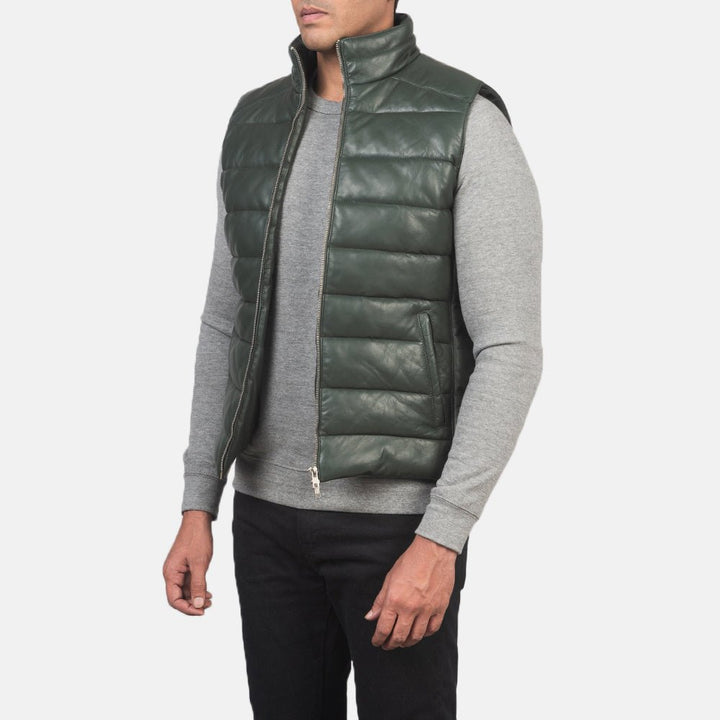 Reeves Green Leather Puffer Vest - Rare Leather