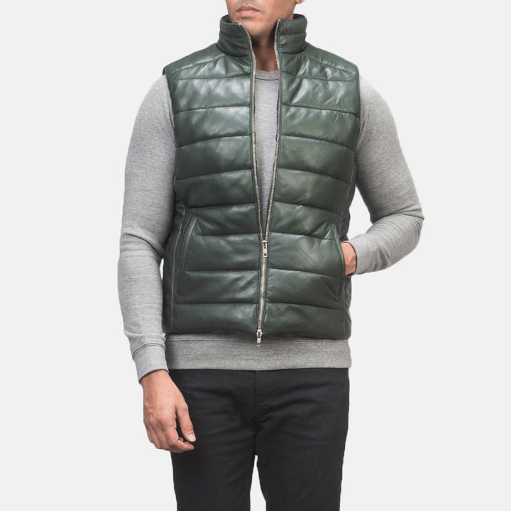 Reeves Green Leather Puffer Vest - Rare Leather