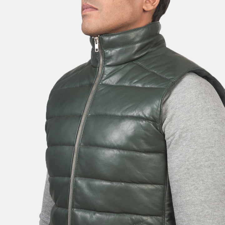 Reeves Green Leather Puffer Vest - Rare Leather
