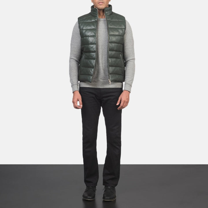 Reeves Green Leather Puffer Vest - Rare Leather
