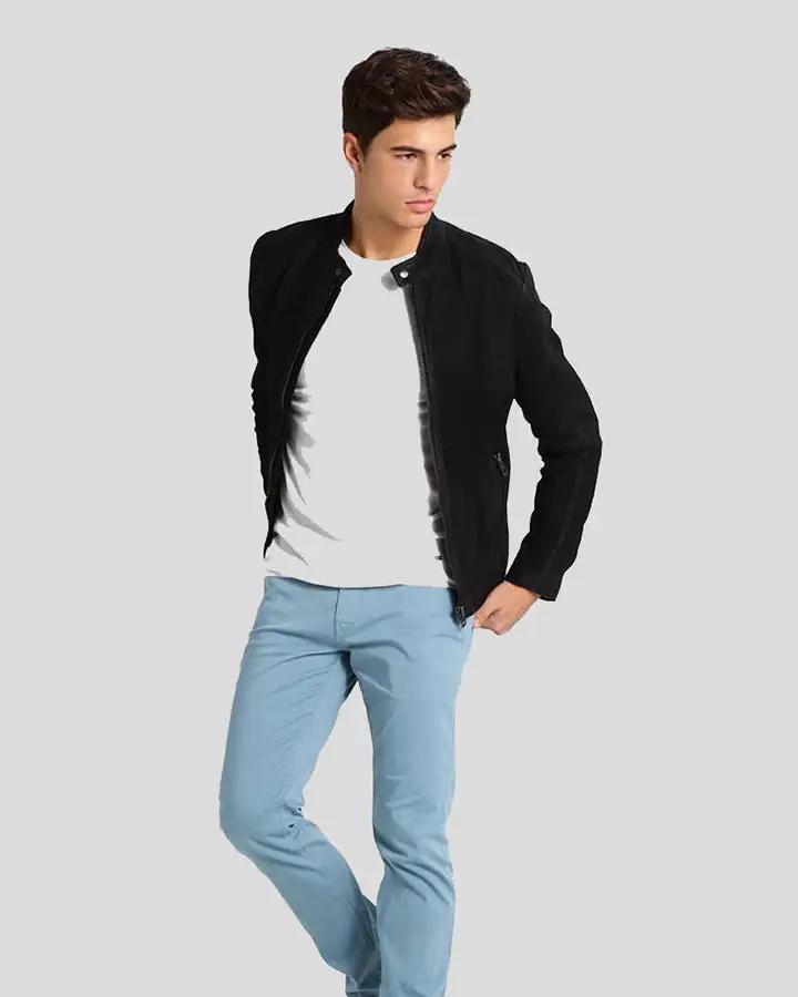 Rey Black Suede Racer Leather Jacket - Rare Leather