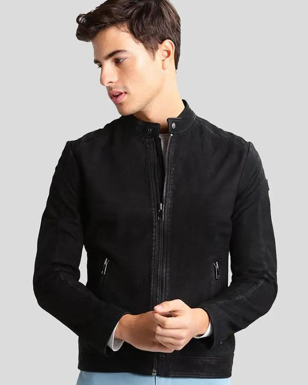 Rey Black Suede Racer Leather Jacket - Rare Leather