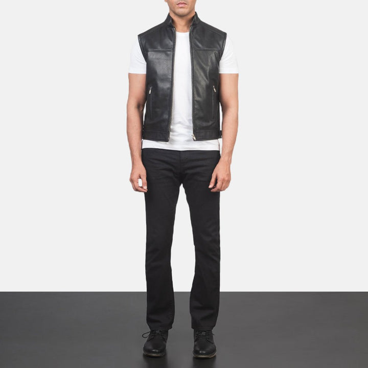 Roland Black Leather Biker Vest - Rare Leather