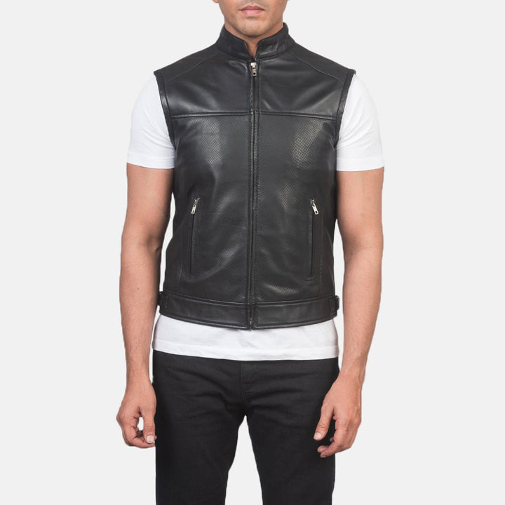 Roland Black Leather Biker Vest - Rare Leather