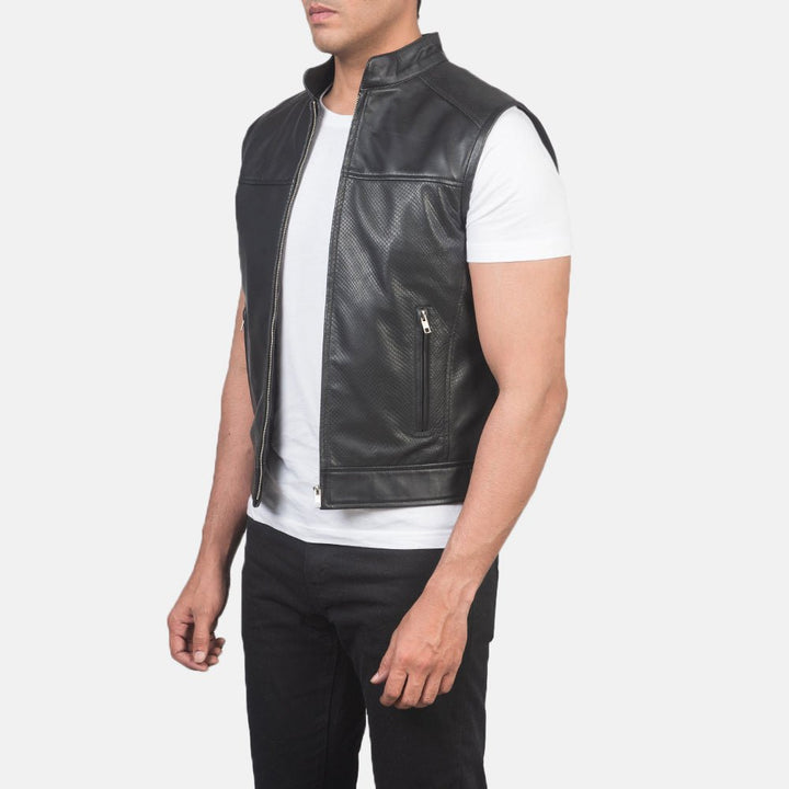 Roland Black Leather Biker Vest - Rare Leather