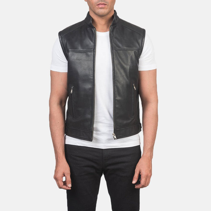 Roland Black Leather Biker Vest - Rare Leather