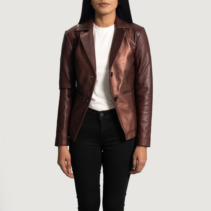 Ruby Metallic Maroon Leather Blazer - Rare Leather
