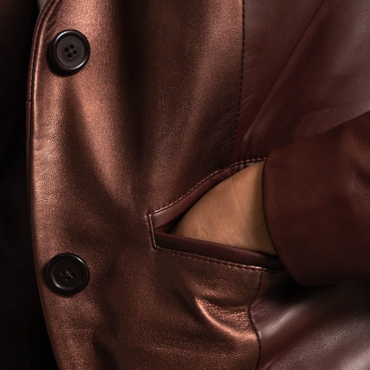 Ruby Metallic Maroon Leather Blazer - Rare Leather