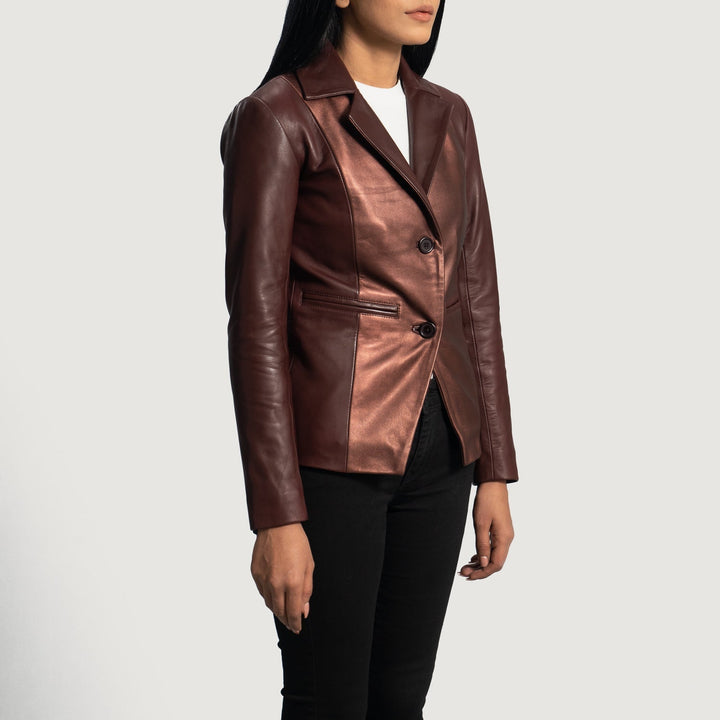 Ruby Metallic Maroon Leather Blazer - Rare Leather