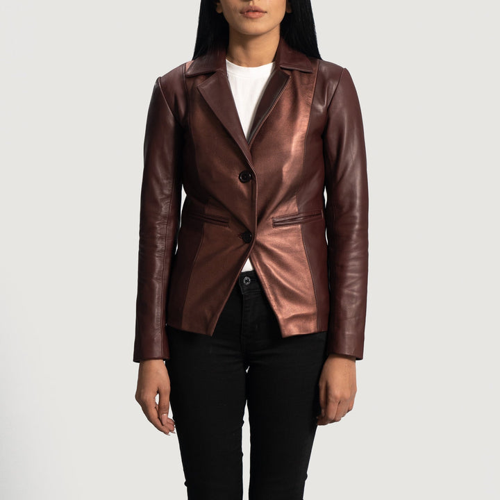 Ruby Metallic Maroon Leather Blazer - Rare Leather