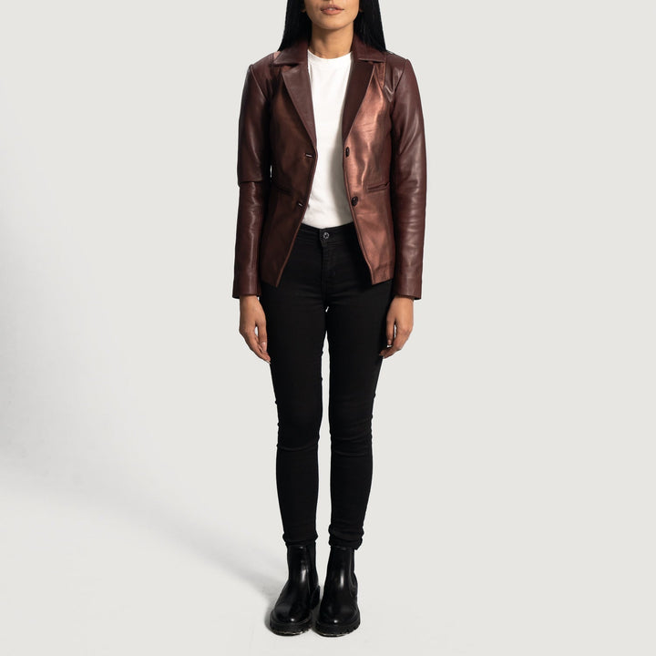 Ruby Metallic Maroon Leather Blazer - Rare Leather