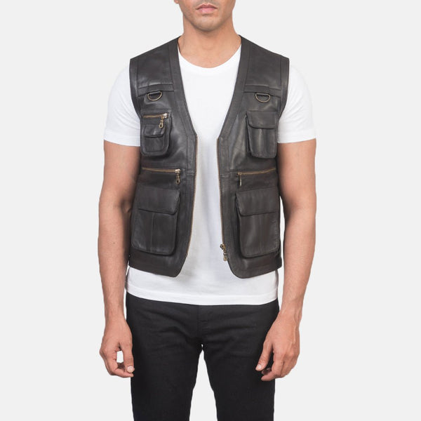 Safari Brown Leather Vest - Rare Leather