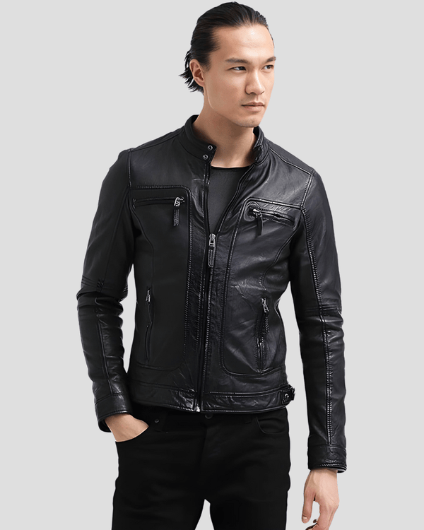 Scott Black Leather Racer Jacket - Rare Leather