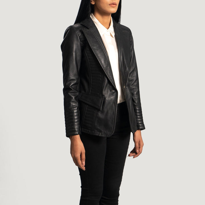 Selina Black Leather Blazer - Rare Leather