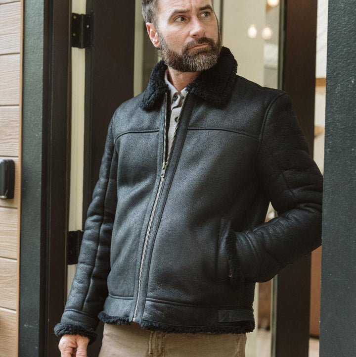 Shearling Leather Bomber Jacket | Black - Rare Leather