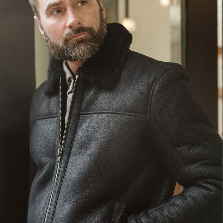 Shearling Leather Bomber Jacket | Black - Rare Leather