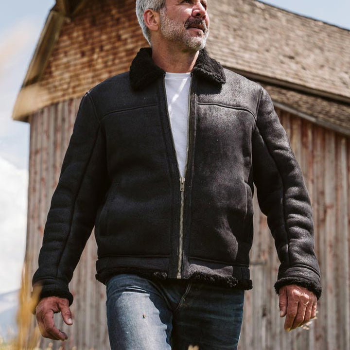 Shearling Leather Bomber Jacket | Black - Rare Leather