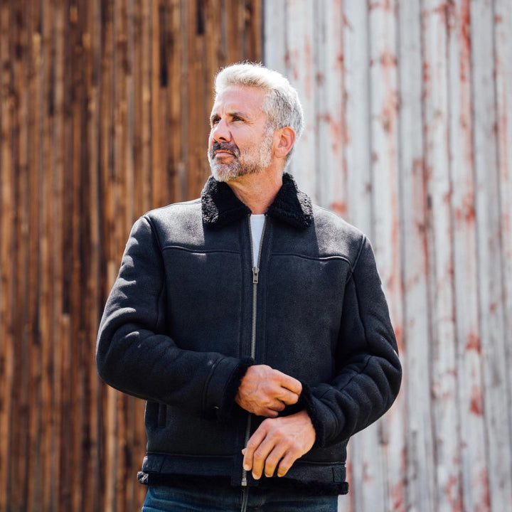 Shearling Leather Bomber Jacket | Black - Rare Leather