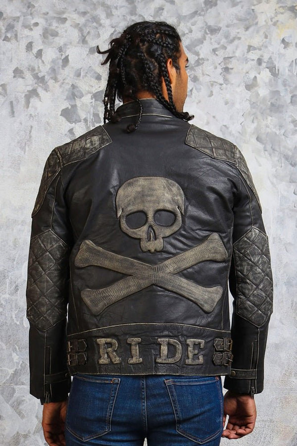 Skull and Crossbones Leather Motorcycle Jacket - Rare Leather