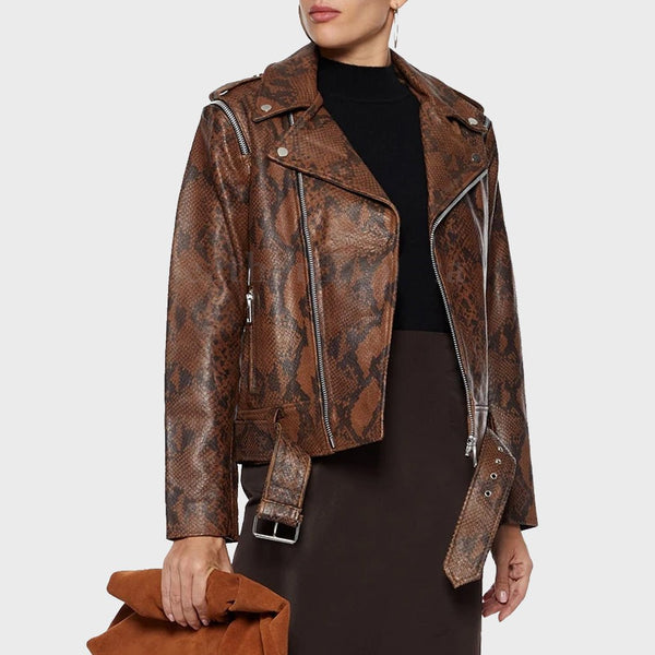 Snake Print Women's Leather Biker Jacket - Rare Leather